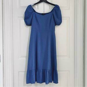 Ellen Tracy Linen Sweetheart Neckline Balloon Sleeve Flounce Dress NWT Size S